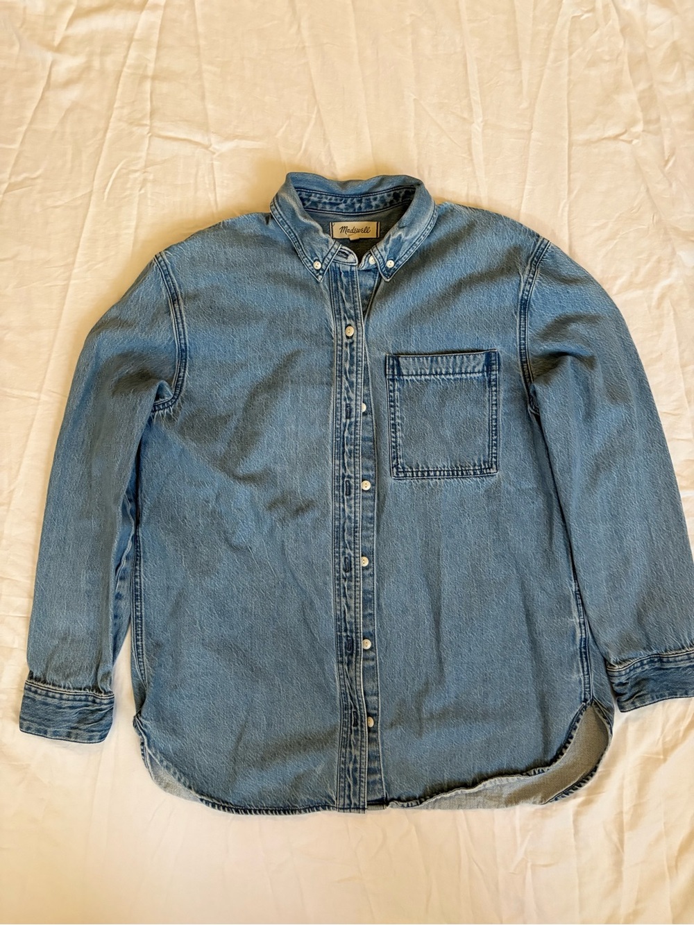 Madewell Women’s Light Blue Denim Button-Up Over Shirt Heavy 100% Cotton
